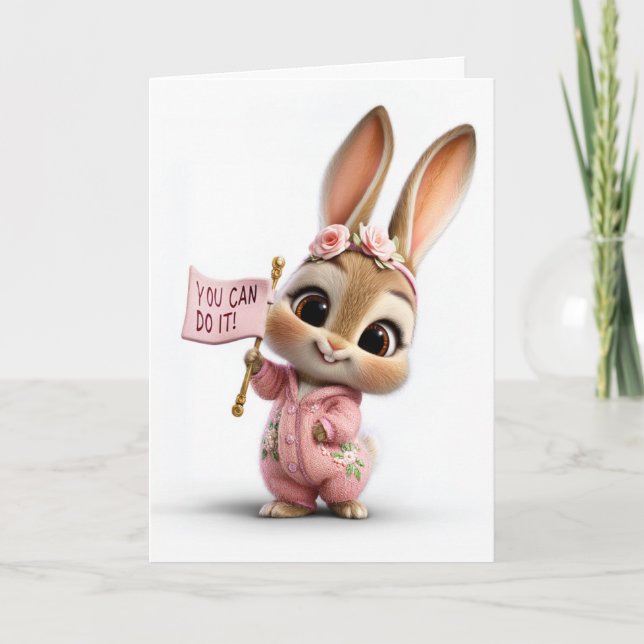 Tarjeta Cute Baby Bunny With Rose Crown Encouragement (Anverso)