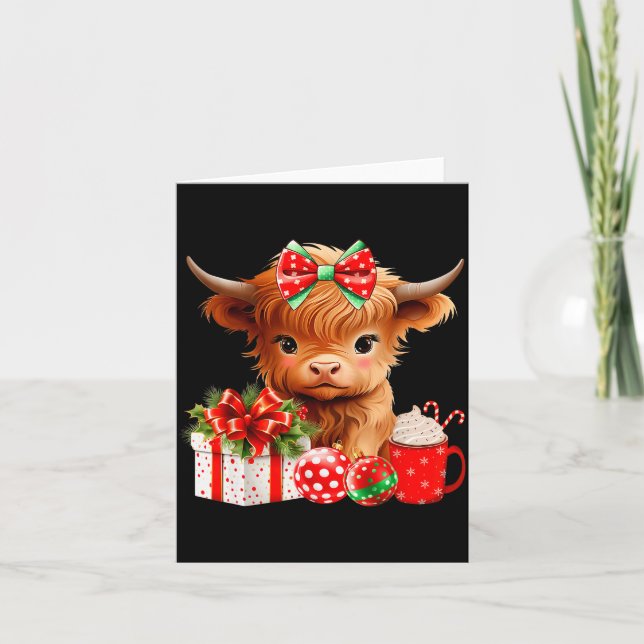 Tarjeta Cute Baby Highland Cow Merry Christmas Farmer Cow  (Anverso)