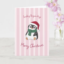 Tarjeta Cute Baby Penguin Wearing Santa Hat Christmas