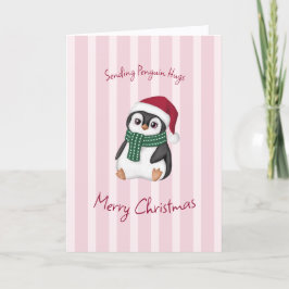 Tarjeta Cute Baby Penguin Wearing Santa Hat Christmas