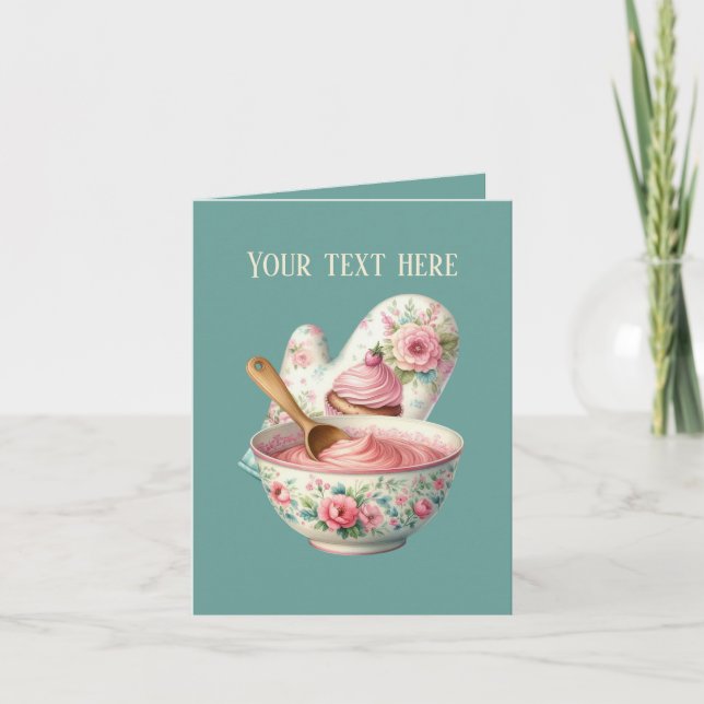 Tarjeta Cute bakery oven mitt and bowl customizable (Anverso)