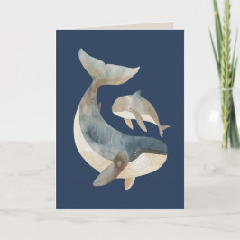 Tarjeta Cute Ballenas Gran Hermana Marina Azul Feliz cumpl