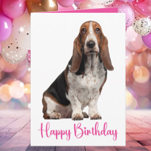 Tarjeta Cute Basset Hound Birday Pink Dog Mom