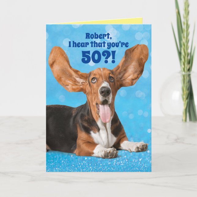 Tarjeta Cute Basset Hound Funny Personalizado Edad Cumplea (Anverso)