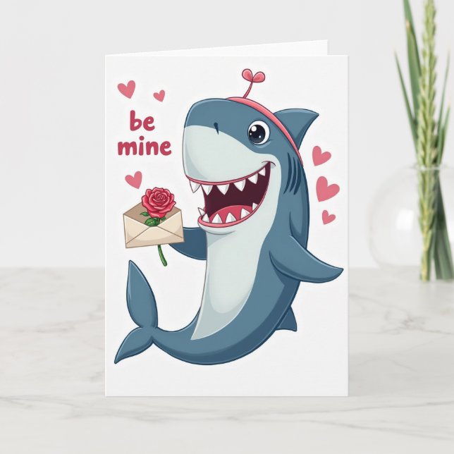 Tarjeta Cute Be Mine Shark Valentine Card (Anverso)