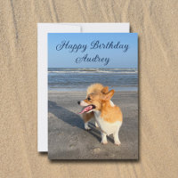 Cute Beach Corgi Personalizado Feliz Cumpleaños