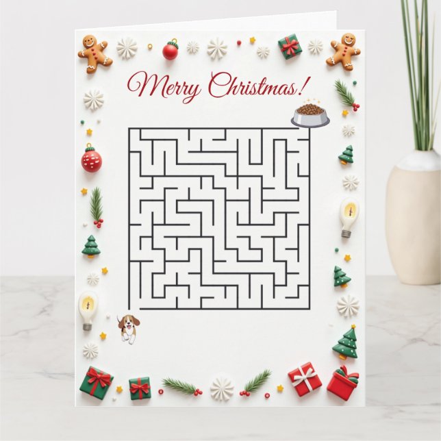Tarjeta Cute Beagle Dog Christmas Maze Puzzle Holiday (Anverso)