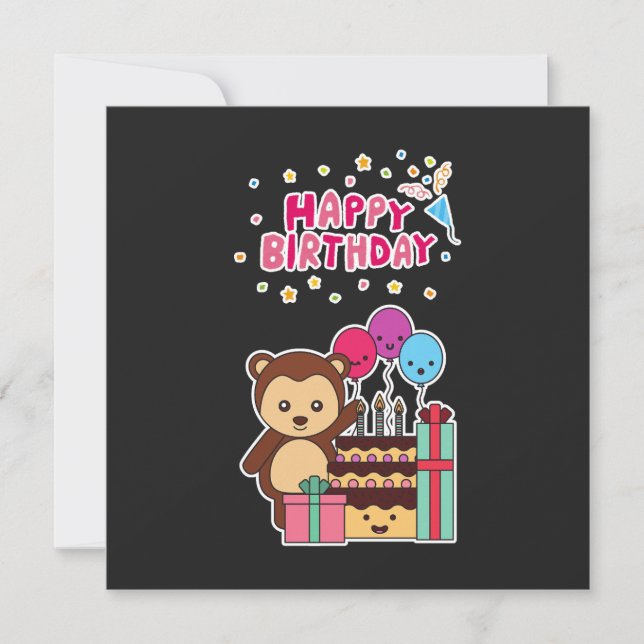 Tarjeta Cute Bear Birthday Celebration - Adorable Cartoon  (Anverso)