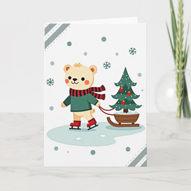 Tarjeta Cute Bear Christmas Ice Skating Card (Anverso)