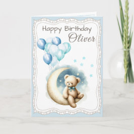 Tarjeta Cute Bear on the Moon Birthday Card for Boy 