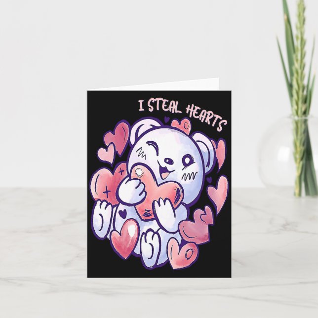 Tarjeta Cute Bear Steal Hearts Valentines Day Or Toddler  (Anverso)