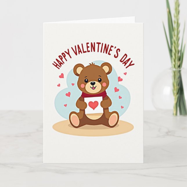 Tarjeta Cute Bear Valentines Heart Card (Anverso)