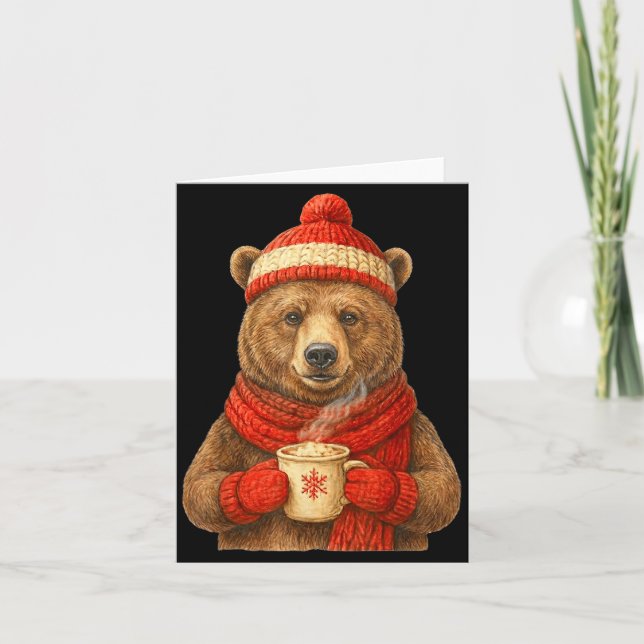 Tarjeta Cute Bear With Santa Hat Coffee Lover Funny Winter (Anverso)