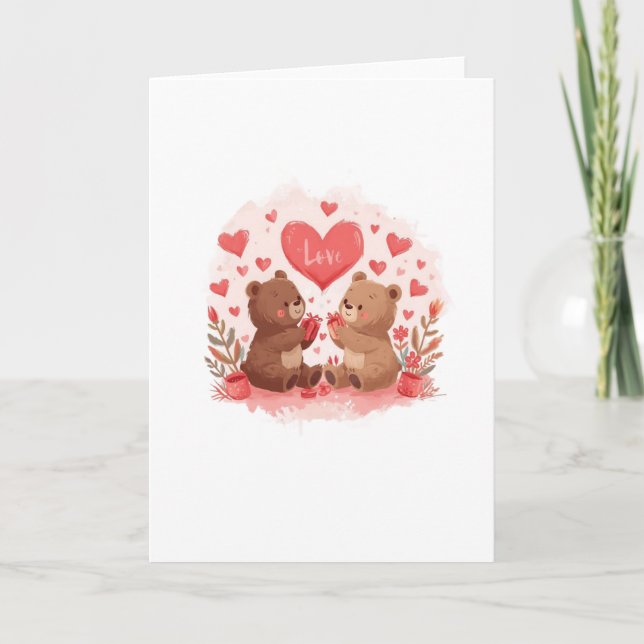 Tarjeta Cute Bears Valentine's Day Card Folded, Blank (Anverso)
