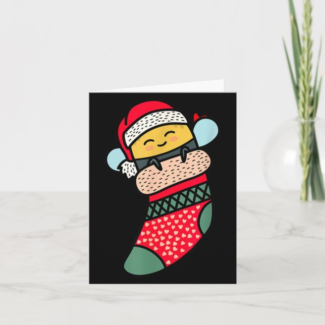 Tarjeta Cute Bee Baby Bumblebee In Christmas Sock Xmas Paj (Anverso)
