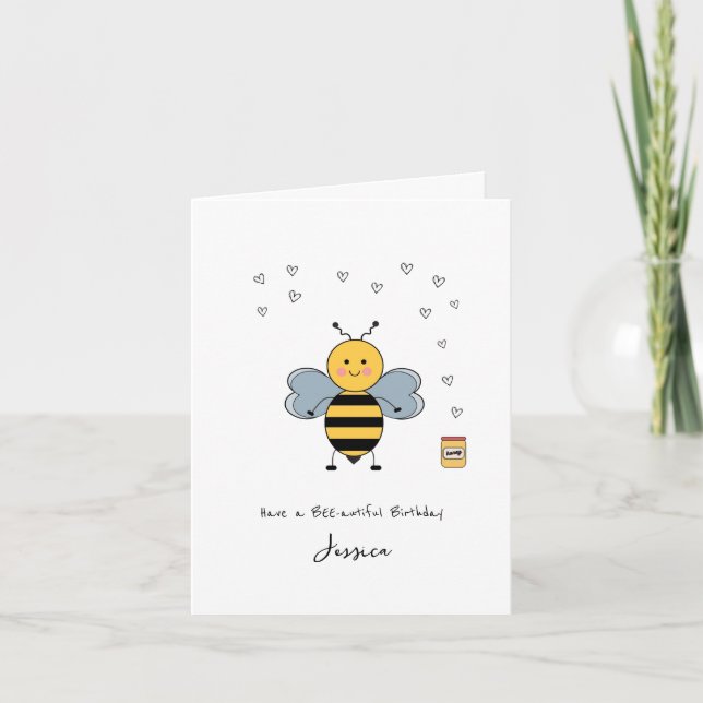 Tarjeta Cute Bee Birday - Cute, Fun, Kawaii Card (Anverso)