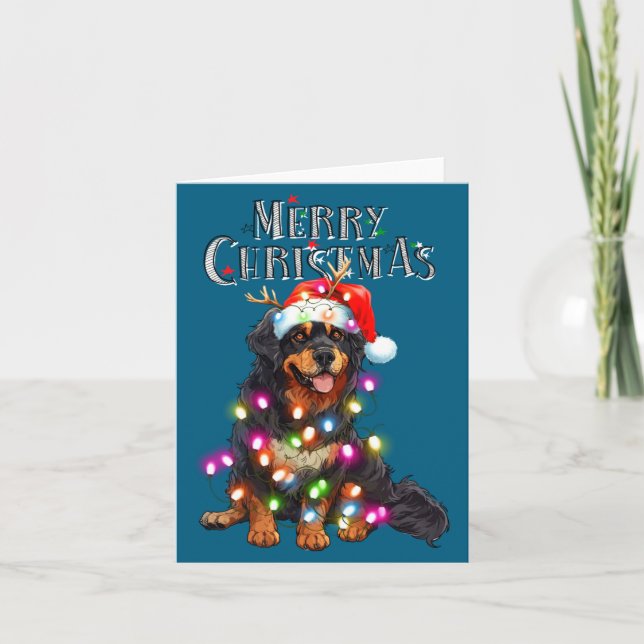 Tarjeta Cute Bernese Mountain Christmas Lights Xmas Dog Lo (Anverso)