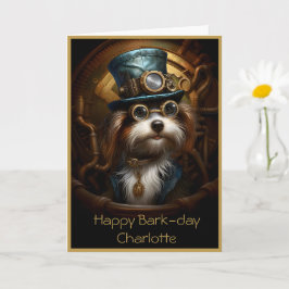 Tarjeta Cute Birthday Steampunk Dog Nombre personalizado 0