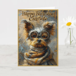 Tarjeta Cute Birthday Steampunk Yorkie Nombre personalizad