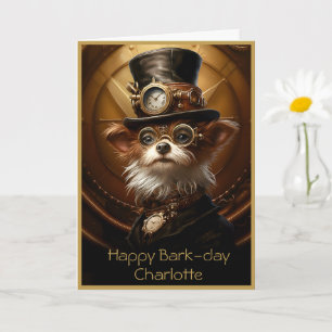 Tarjeta Cute Birthday Yorkie Steampunk Nombre personalizad