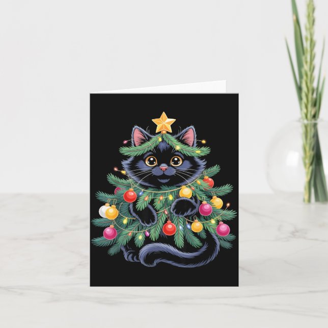 Tarjeta Cute Black Cat Christmas Tree Funny Kitten Lover X (Anverso)