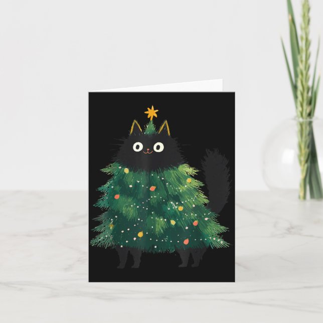 Tarjeta Cute Black Cat Christmas Tree Funny Kitten Lover X (Anverso)
