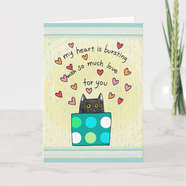Tarjeta Cute Black Cat Hand Drawn Words Anniversary  (Anverso)