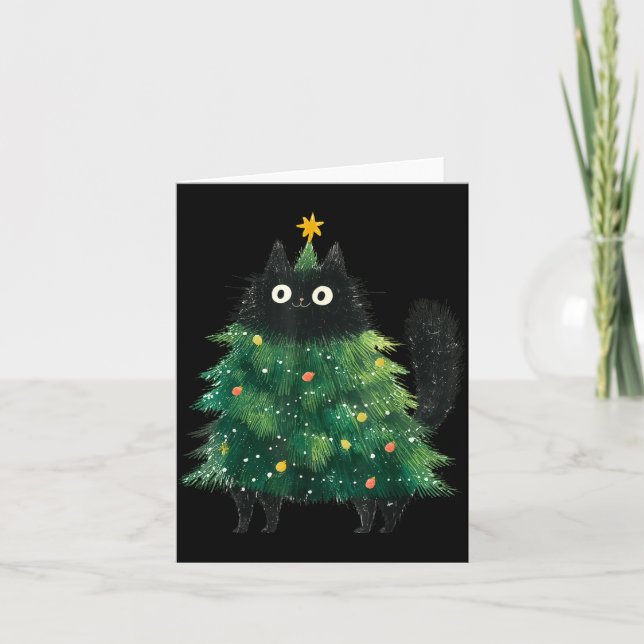 Tarjeta Cute Black Cat In Christmas Tree Cat Lover Holiday (Anverso)