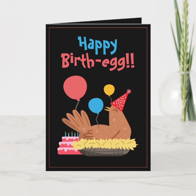 Tarjeta Cute Black Funny Chicken and Cake Humor Cumpleaños (Anverso)