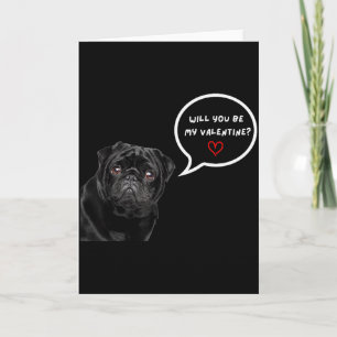 Tarjeta Cute Black Pug Día de San Valentín Ropa Divertida