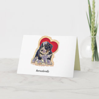 Tarjeta Cute Black Tan PopArt Bernedoodle Digital Heart