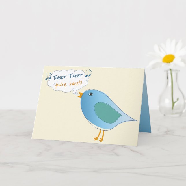 Tarjeta Cute Blue Bird canta Eres dulce (Planta pequeña)