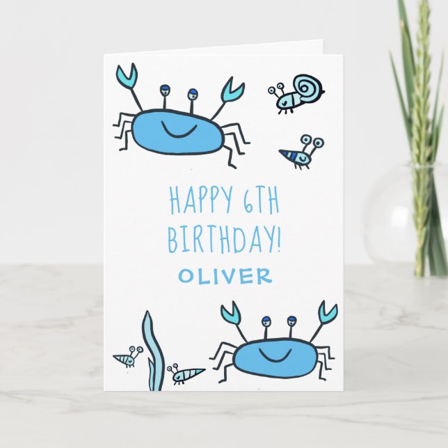 Tarjeta Cute Blue Crab Sea Animals Boy Feliz cumpleaños (Anverso)