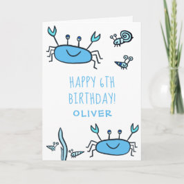 Tarjeta Cute Blue Crab Sea Animals Boy Feliz cumpleaños