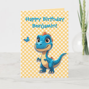 Tarjeta Cute Blue Dinosaur Birday Card para los niños