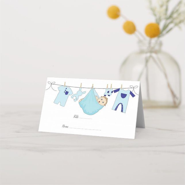 Tarjeta Cute Blue ilustracion Baby Shower Place (Anverso)