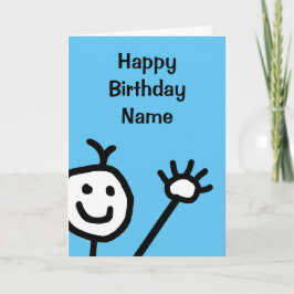 Tarjeta Cute Blue Little Sonriente Cara Waving Birday
