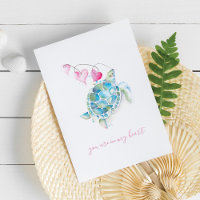 Cute Blue Sea Turtle Hearts Watercolor