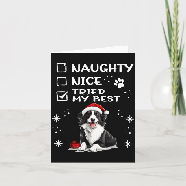 Tarjeta Cute Border Collie Dog Christmas Naughty Nice Trie (Anverso)