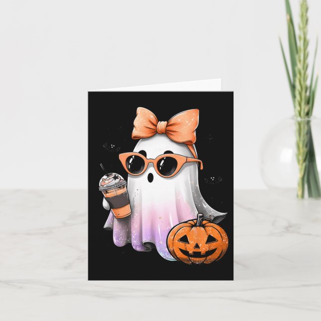 Tarjeta Cute Bougie Ghost Café Calabaza Temporada Espeluzn (Anverso)