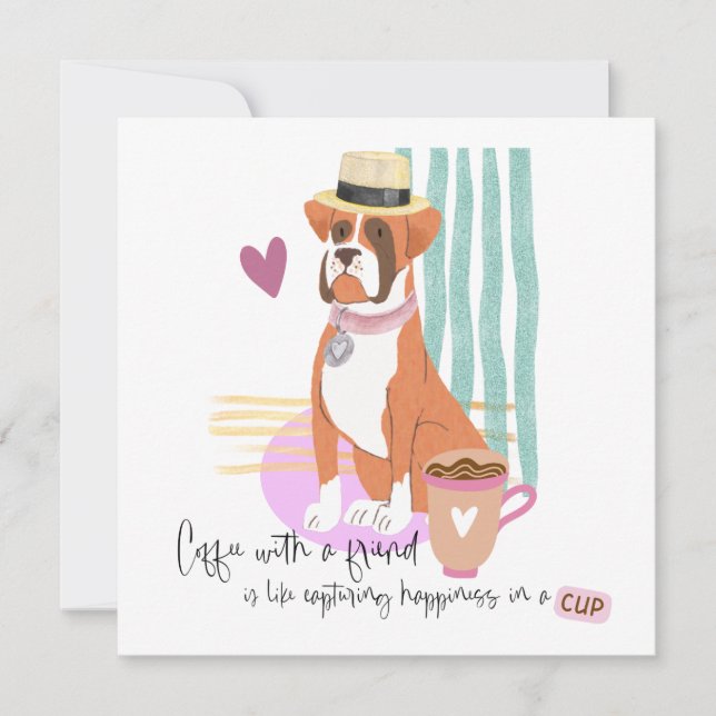 Tarjeta Cute Boxer Dog Café Felicidad Cita Cualquier Ocasi (Anverso)