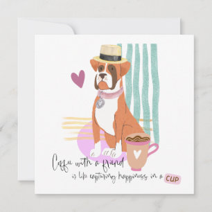 Tarjeta Cute Boxer Dog Café Felicidad Cita Cualquier Ocasi