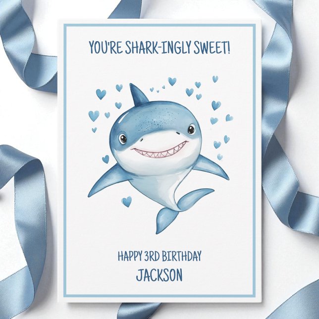Tarjeta Cute Boys Custom Blue Shark Happy 3rd Birthday (Cute Boys Custom Blue Shark Happy 3rd Birthday Card)