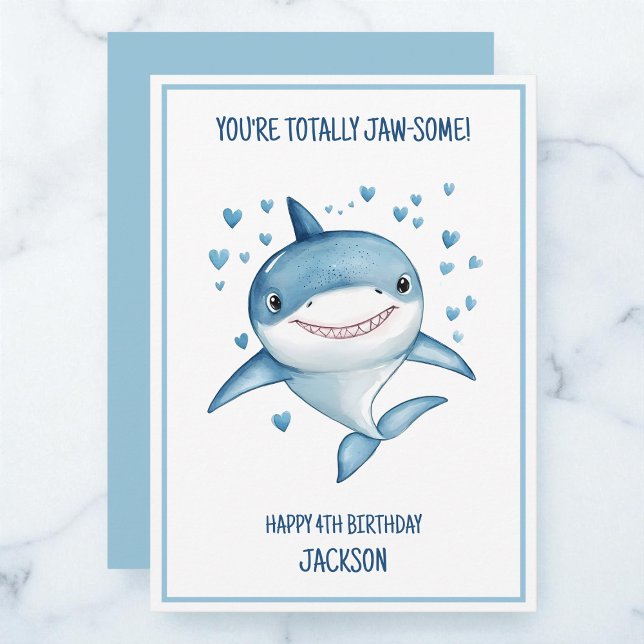 Tarjeta Cute Boys Custom Blue Shark Happy 4th Birthday (Cute Boys Custom Blue Shark Happy 4th Birthday Card)