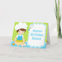 Cute Brunette Hair Boy Baking Birday Party