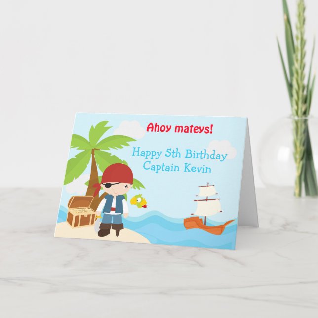 Tarjeta Cute Brunette Pirate Eye Patch Boy Fiesta de Cumpl (Anverso)
