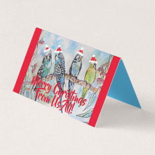 Tarjeta Cute Budgie Merry Christmas de todos nosotros jueg
