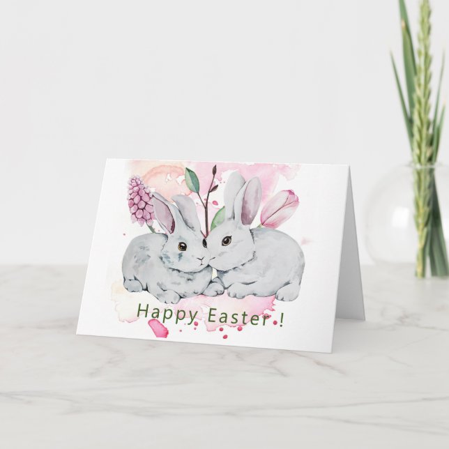 Tarjeta Cute Bunnies Easter Greetings Card (Anverso)