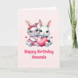 Tarjeta Cute Bunnies Sharing a Heart Birthday