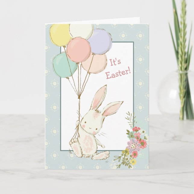 Tarjeta Cute Bunny and Balloons Easter (Anverso)